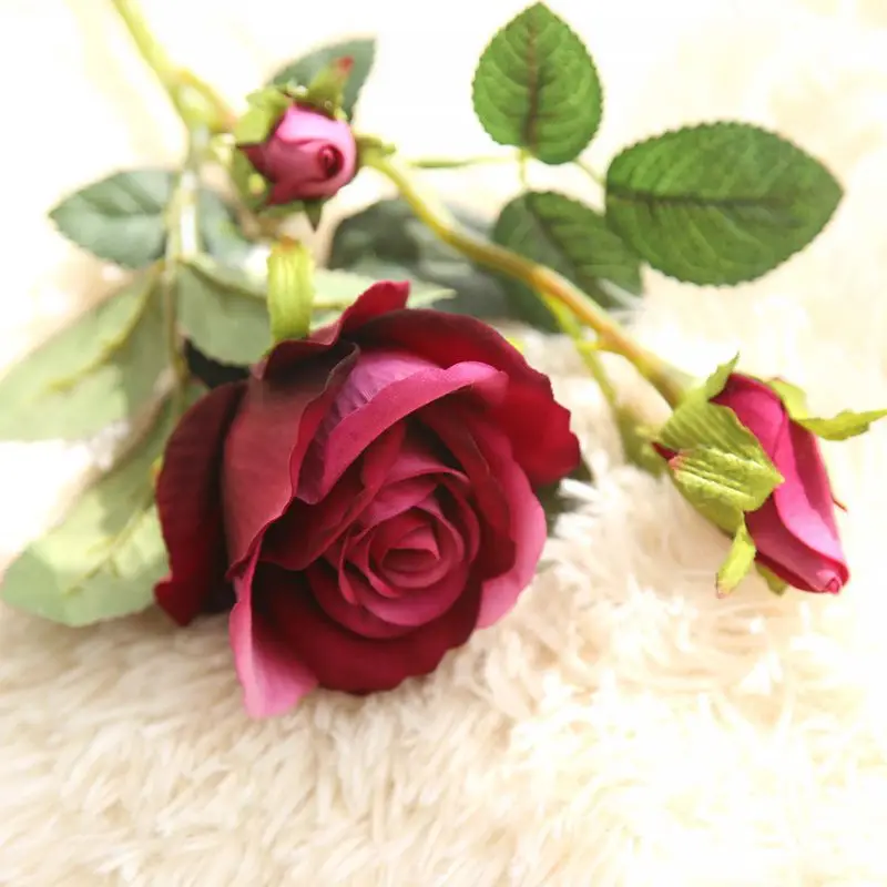Competitive price natural fake artificial velvet roses flowers for wedding