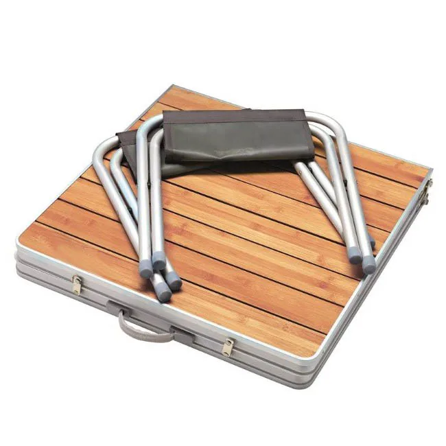 
Outdoor portable picnic bamboo kitchen adjustable height folding camping table set with foldable 4 chairs 