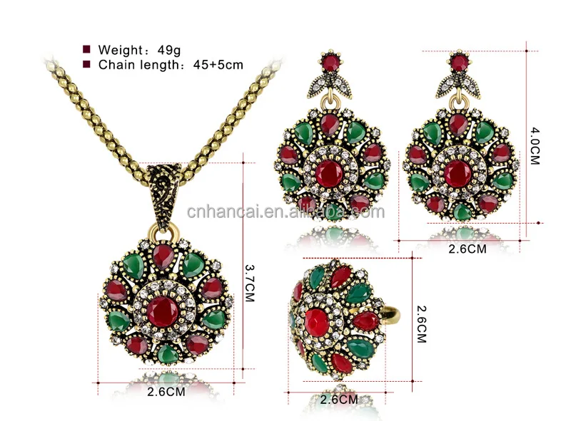 Vintage Rhinestone Bridal Necklace Sets Earrings For Women Jewelry Set Bohemian Rings Wedding Turkish Nigerian Red Jewelry