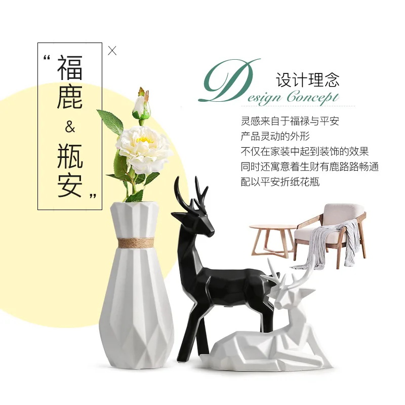 
APHACATOP Set of 3 Ceramic Deer Status With Flower Vase For Home Garden Christmas Decor 