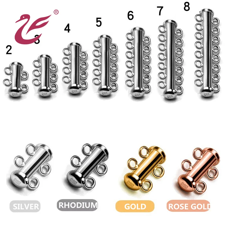 bracelet slide gold plated necklace pearl button zircon fashion multilayer buckle diy accessory clasps 925 sterling silver clasp