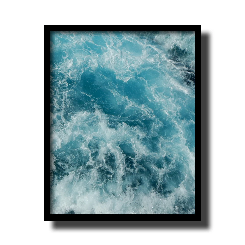 Unframed Nordic Style Canvas Print Painting Posters of Sea Water Waves and Quote,Wall Pictures For Living Room