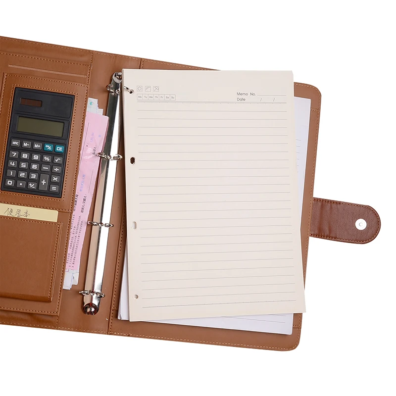 
New Arrival A4 Leather 4 Ring Binder Expanding File Folder with Notepad 