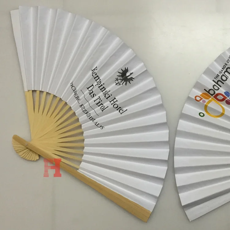Folk Art Natural Folding Wood Paper Bamboo Fan