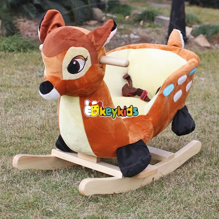 
Wholesale interesting childhood toy deer design wooden plush rocking horse for babys W16D074 