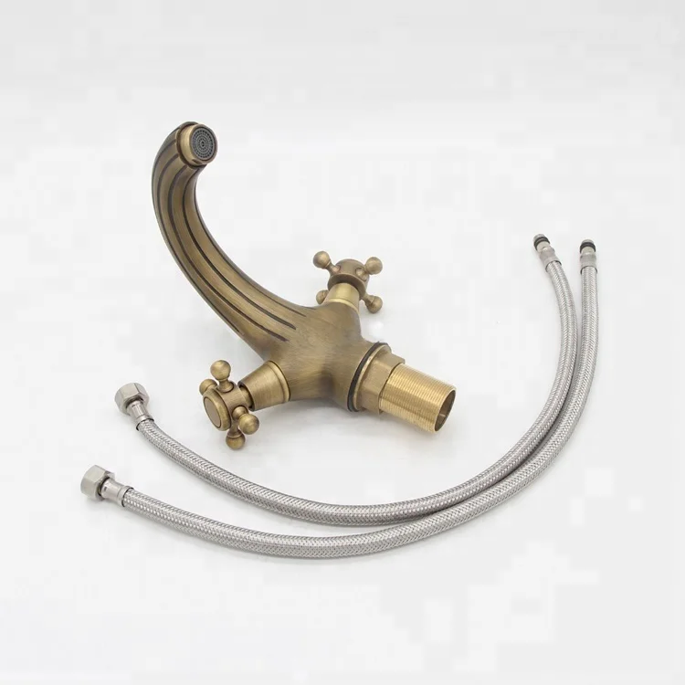 European Style Classic Double Lever Bathroom Sink Taps Antique Brass Basin Faucets XR-GZ-7303