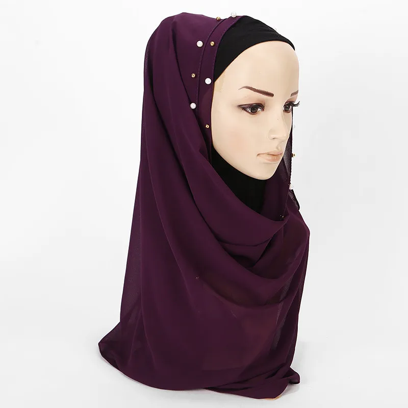 Beautiful Wrap soft long Islam Cloth Pearl Plain Scarf Shawl Muslim Head Scarf Bubble Chiffon Hijabs