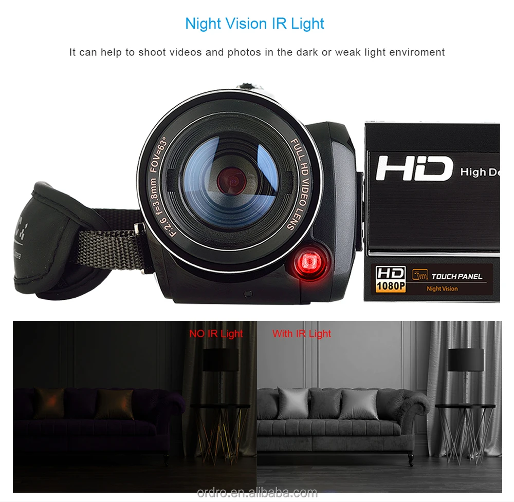 IR night vision with IR light DV HD digital video camera recorder 1080P ORDRO professional camcorder