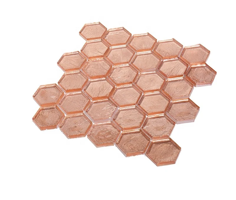 House Decoration Bathroom Hexagon Copper Glass Mosaic Tile