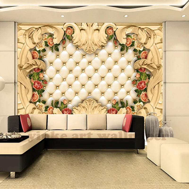 
Custom 3D Photo Wallpaper Europe frame luxury rose leather Soft Bedding Room Sofa Backdrop Mural Wall Paper For The Walls 3D 