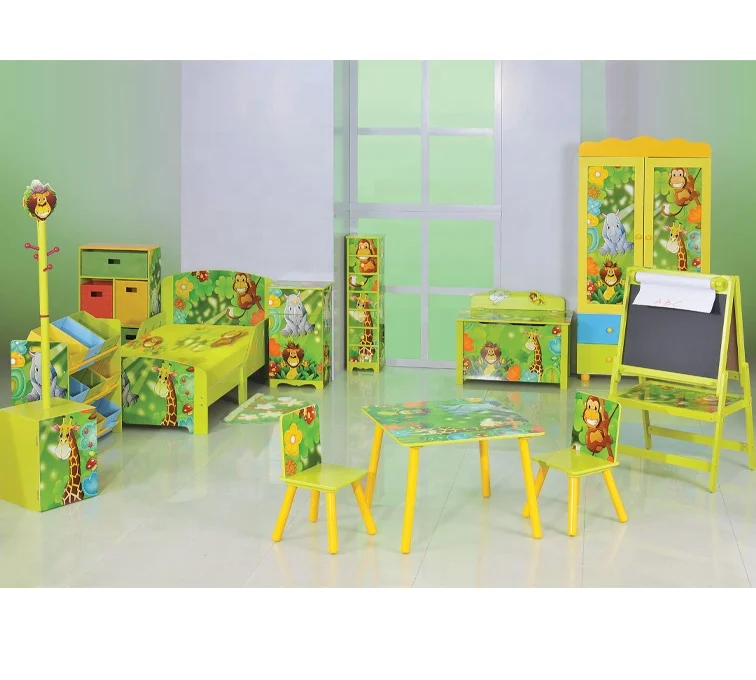 Toffy & Friends Набор деревянных детских круглых столов и стульев с дизайном джунглей