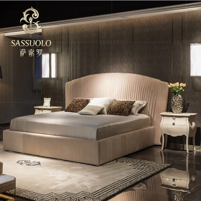 Sassuolo новейшая итальянская двуспальная кровать очень большая кровать мебель для спальни постмодерн Роскошная сверхтонкая кожаная кровать для спальни