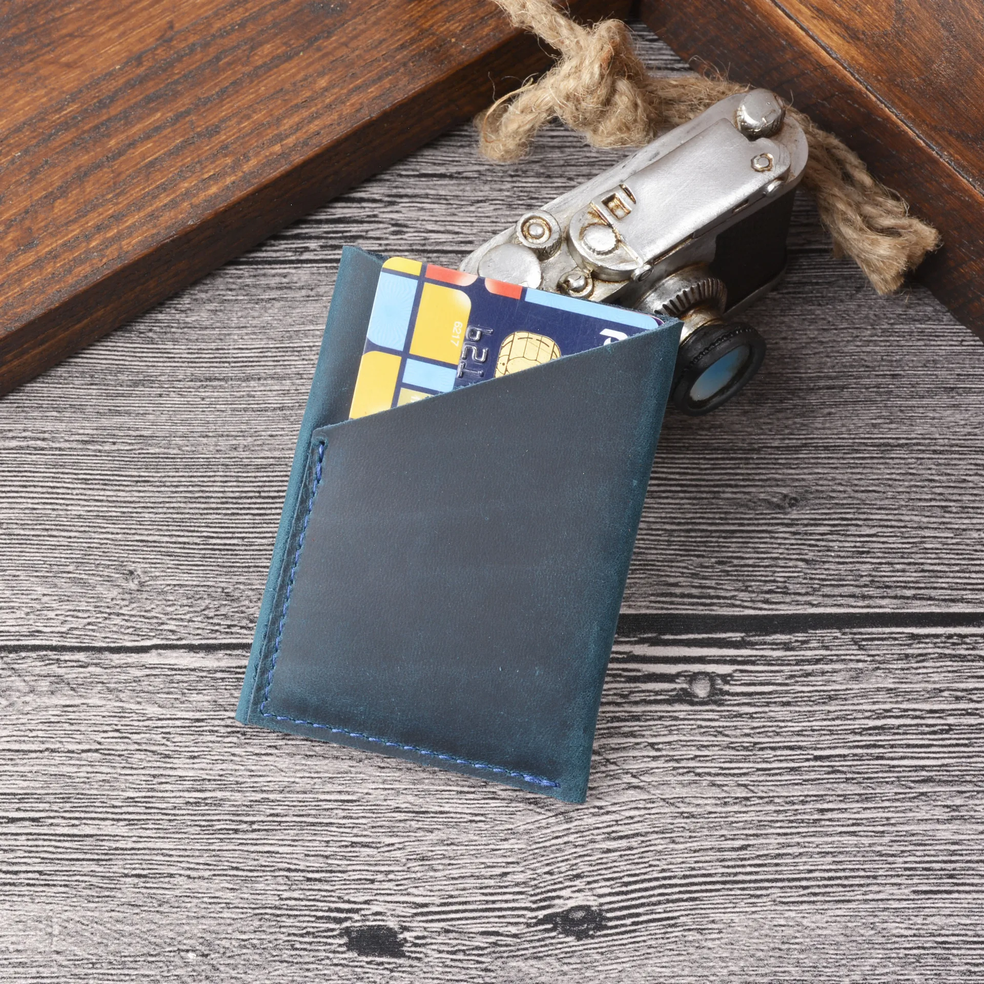 Vintage Type Handmade Wallet Crazy Horse Genuine Card Holder For Cash Credit Cards Orgnise Create Custom LOGO Gift