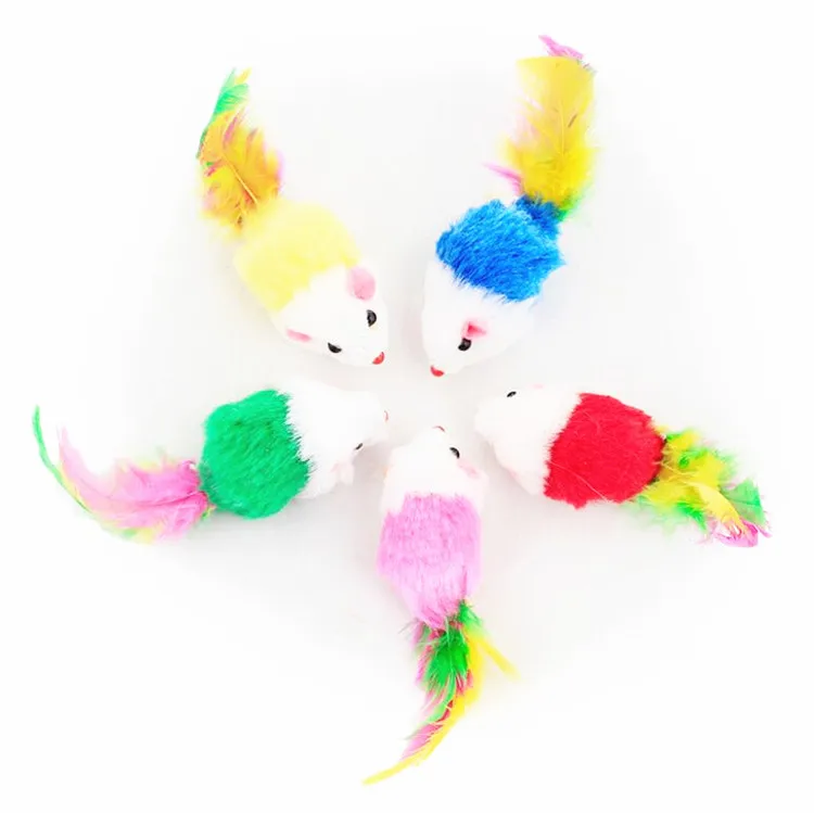 Wholesale Colorful Feather Soft Simulation Plush Pet Cat Mouse Toy