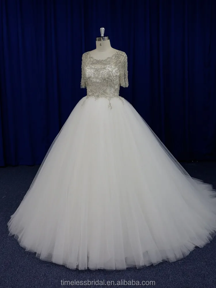 Luxurious high quality rhinestone beaded corset short sleeves wedding dress china