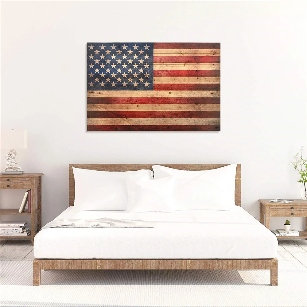American Flag Digital Print on Solid Wood Wall Art