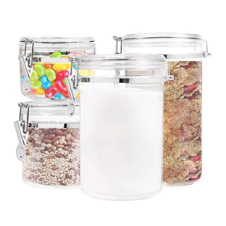 1.1L capacity BPA-free Round Acrylic / PS Plastic Candy Coffee Food Storage Container Canister with lid Sealed Jars