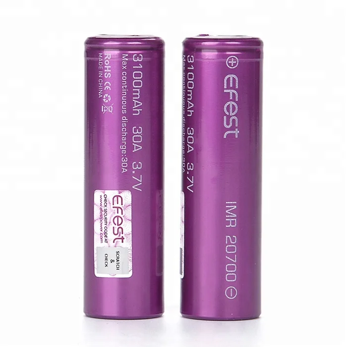 Аккумулятор Efest 3100 мАч 18650 20A 3,7 в фиолетовый плоский верх Efest 18650 3100 мАч
