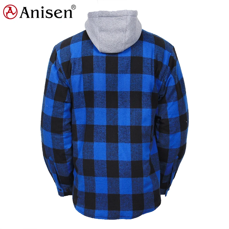 100% cotton OEM custom fleece hoodie men streetwear quilted lining plaid flannel winter workwear jacket