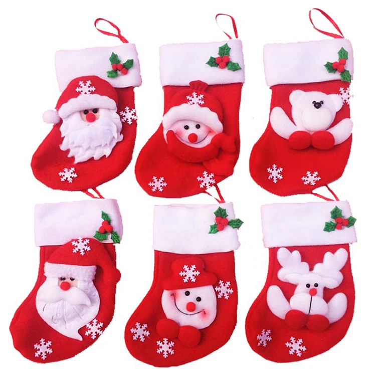 Lovely 9*16cm Christmas Stockings Socks 2022 New Year Candy Nut Gift mini Bag Xmas Tree hanging Decor