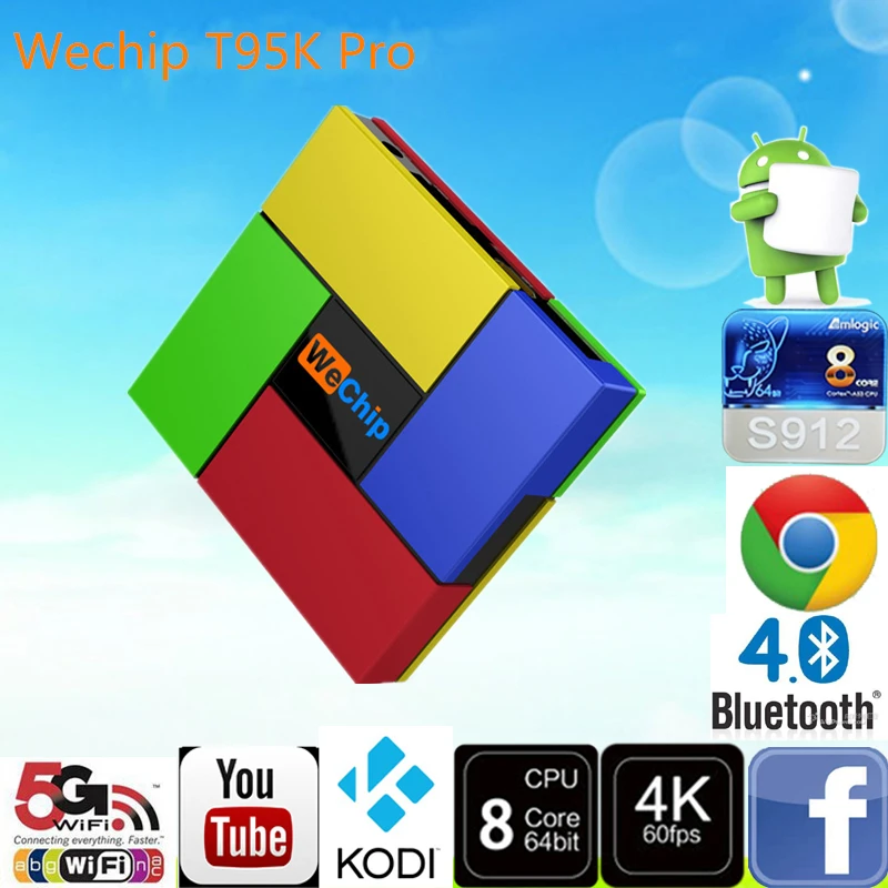 Новый продукт 2017 Wechip T95K Pro S912 2 Г 16 Г 2 г tv box С Длительной Эксплуатации КОДИ 17.0 TV BOX