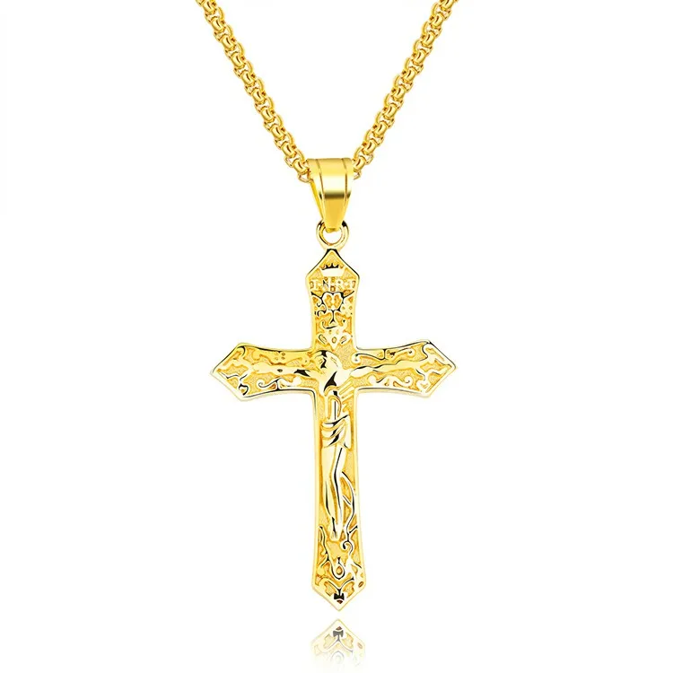 Marlary Stainless Steel Cross Pendant Link Chain Jesus Crucifix Necklace