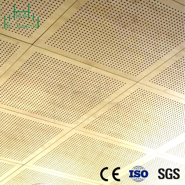 Perforated Soundproof Interior Sheets Wood Fiberboard Perforated Acoustical Ceiling Tiles
