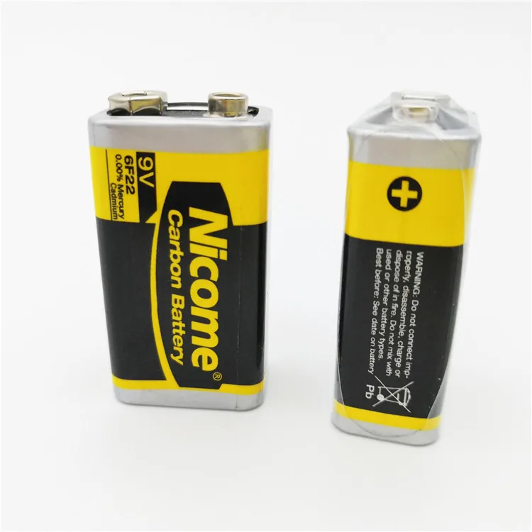 factory brand best selling smallest 9v  6f22 carbon zinc battery for thermometer