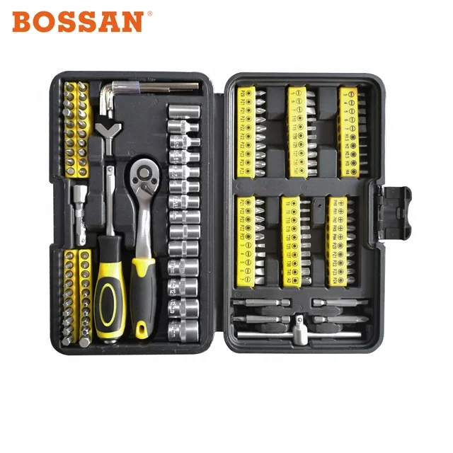 BOSSAN 130pcs Home DIY Tool Kit, Sockets, Hex keys, Screwdriver Bits, Ratchet handle with strong blow box