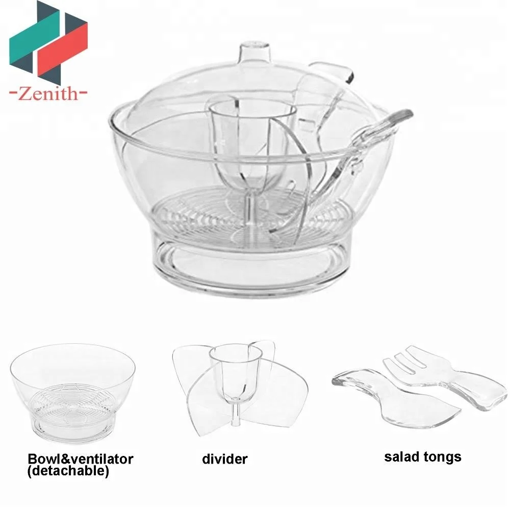 ZNK00001 Best Quality Clear Acrylic Salad Bowl on Ice with Lid and Fork