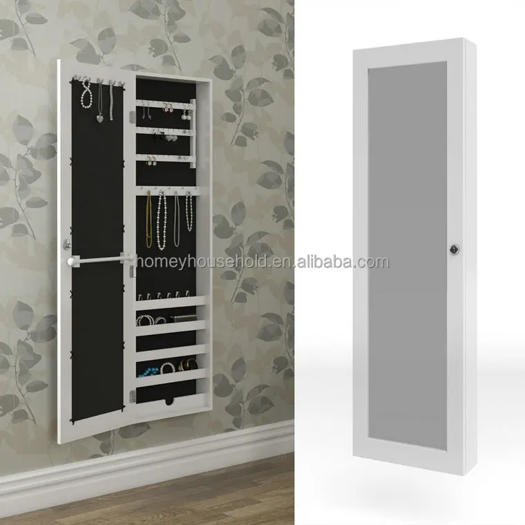 Lockable Mirror Jewelry Cabinet Bedroom Wooden Cabinet with Mirror