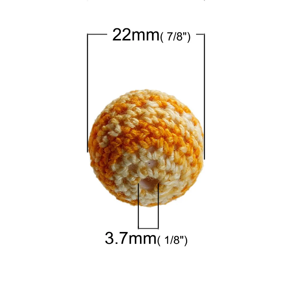 Round Cotton Wool Covered Stripe Pattern Acrylic Woven Beads