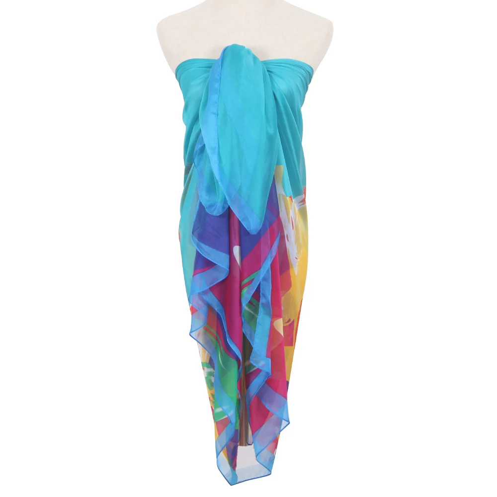 
Top Sale Summer Colorful Changeable Wear Chiffon Silk Beach Sarong Pareo 