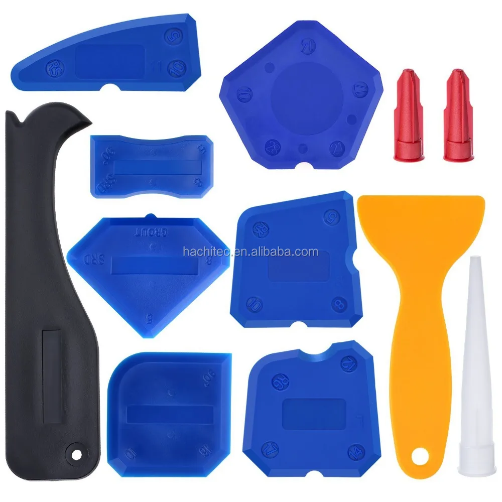 12 Pieces Caulking Tool Kit Silicone Sealant Finishing Tool Grout Scraper Caulk Remover Nozzle Caulk Caps