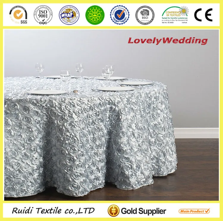 100% polyester cheap rose round tablecloth rosette satin table cloth