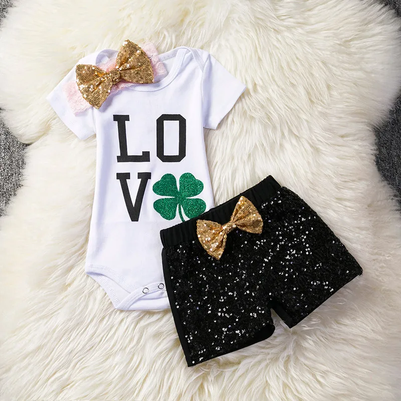 3Pcs/Set Newborn Baby Girl Cotton Top Rompers +Sequin Tassel Pants+Headband Outfits Sunsuit Set Clothes