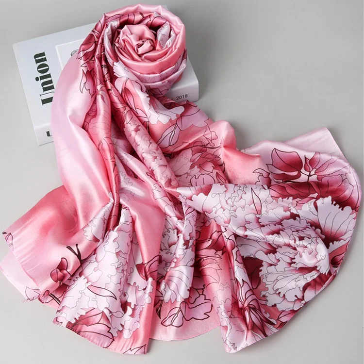 Peony prints painting style women Elegant silk scarves new material silk satin scarf summer silk shawls