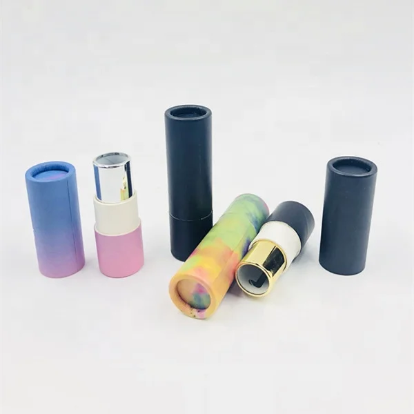 Environmental protection black empty kraft paper lipstick tube /kraft lipgloss container / round lip balm paper tube