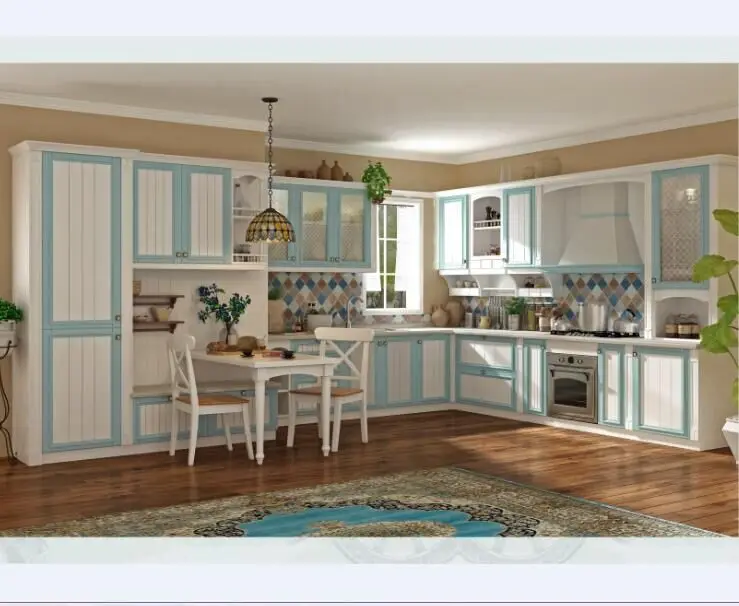 French country style Multifunetional high end wood kitchen furniture set factory in Foshan