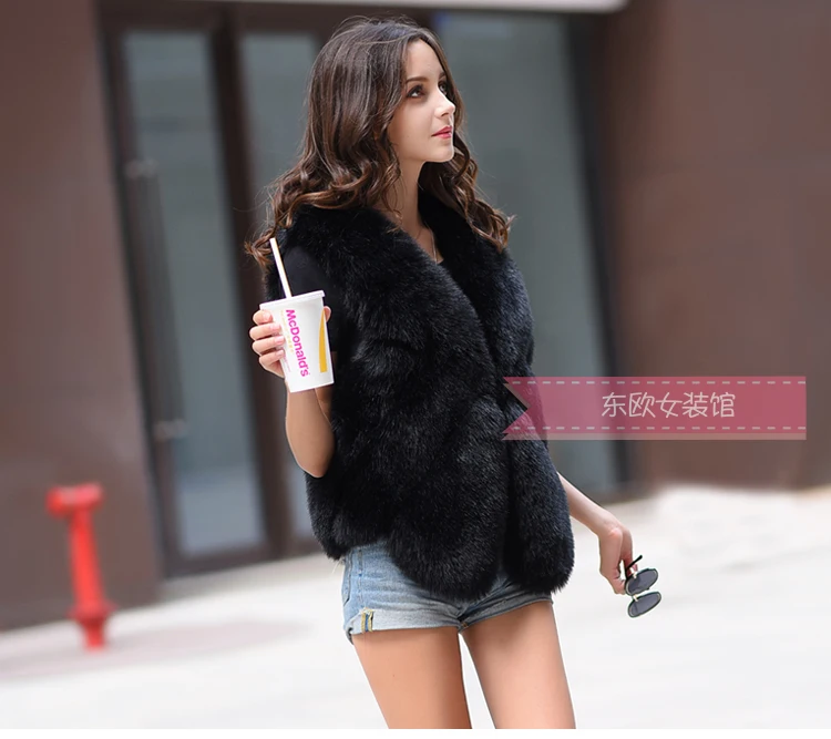 
Women Cape Sleeveless Long Coat Fluffy Waistcoat Outwear Jacket Fox Fur Vest 