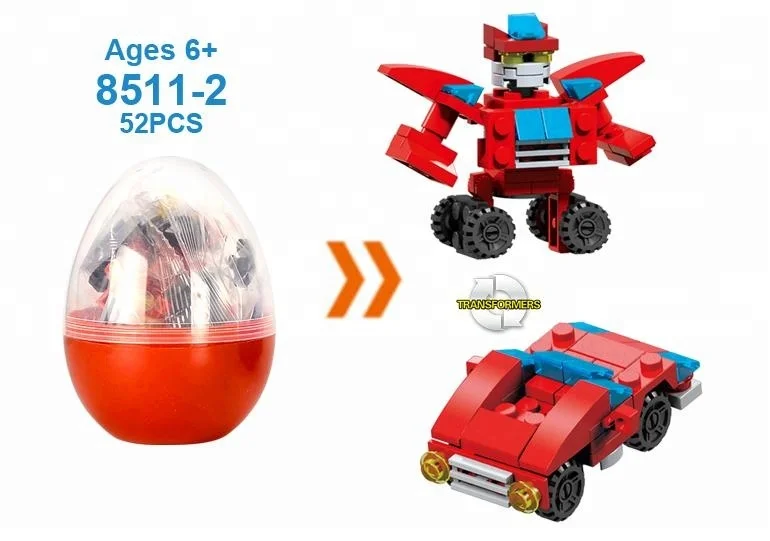 LELE BROTHER OEM Surprise Egg Mini Car Transform Robot Building Blocks Capsule Toy