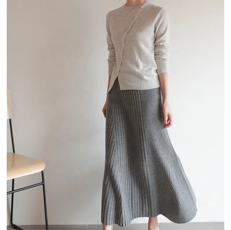 Cashmere Lady  Suit Cashmere Pullover Korean Skirt Sweater Twinset for Woman