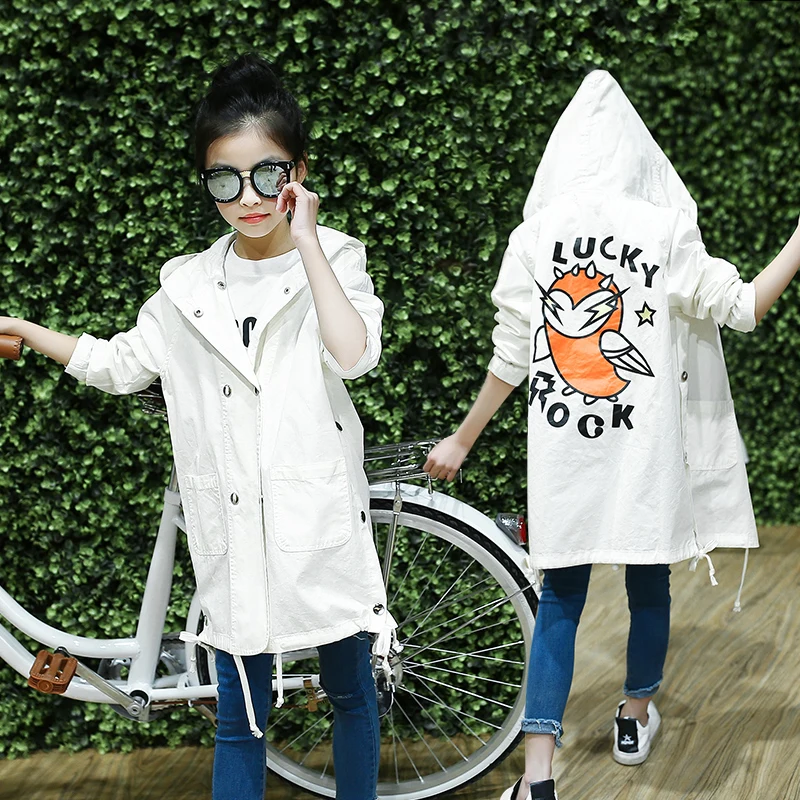 
Factory Price Kids Soft Fabric Cartoon Printed Long Coat With Hood Girls Overcoat 