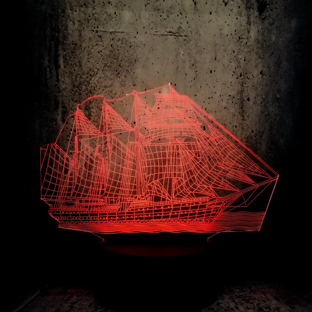 3D Retro Ancient Sailing Sea Boat Ship LED Lamp Chinese Style Multicolor Illusion RGB Night Light USB Table Desk Decor led lava