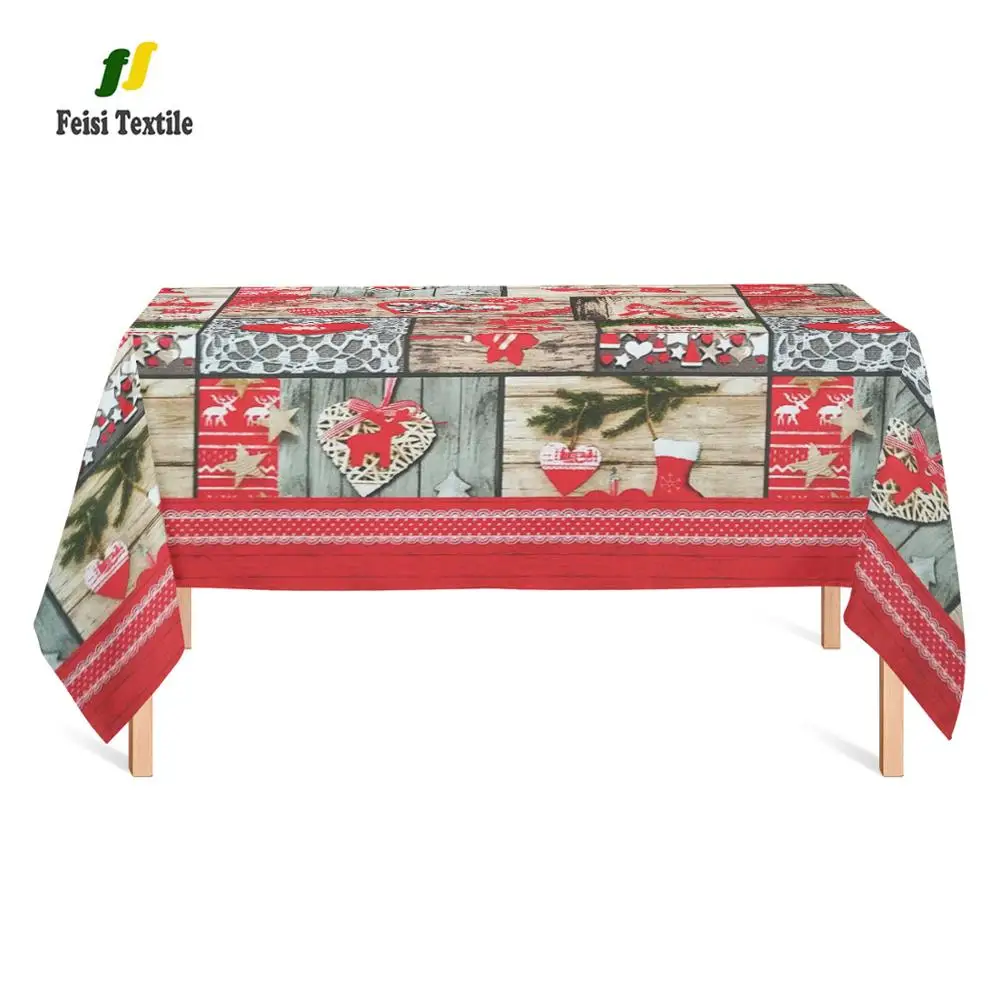 
Merry Christmas Poinsettia Scroll Printed Fabric Table cloth for Kitchen Dining Room Restaurant Party Decoration 