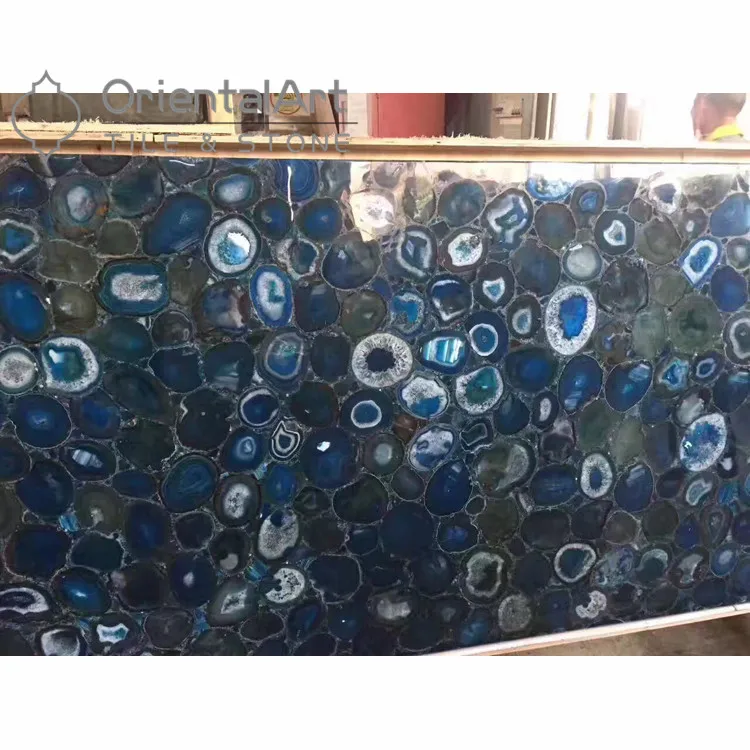 Blue Agate Backlit Semi Precious Stone Slab Bar Decoration Semi-precious Blue Agate Backlit blue agate slab