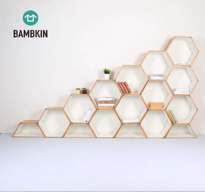 
BAMBKIN Bamboo Hexagonal box showing stand decorative storage box book shelves book rack booxcase showcase 