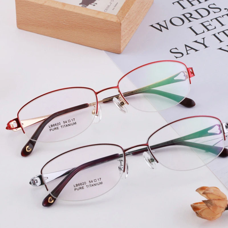 Ready Made New Design Women Pure Titanium Glasses Frame Fashion Diamond Decor Ladies Ultralight Red Spectacle Frame Eyeglasses