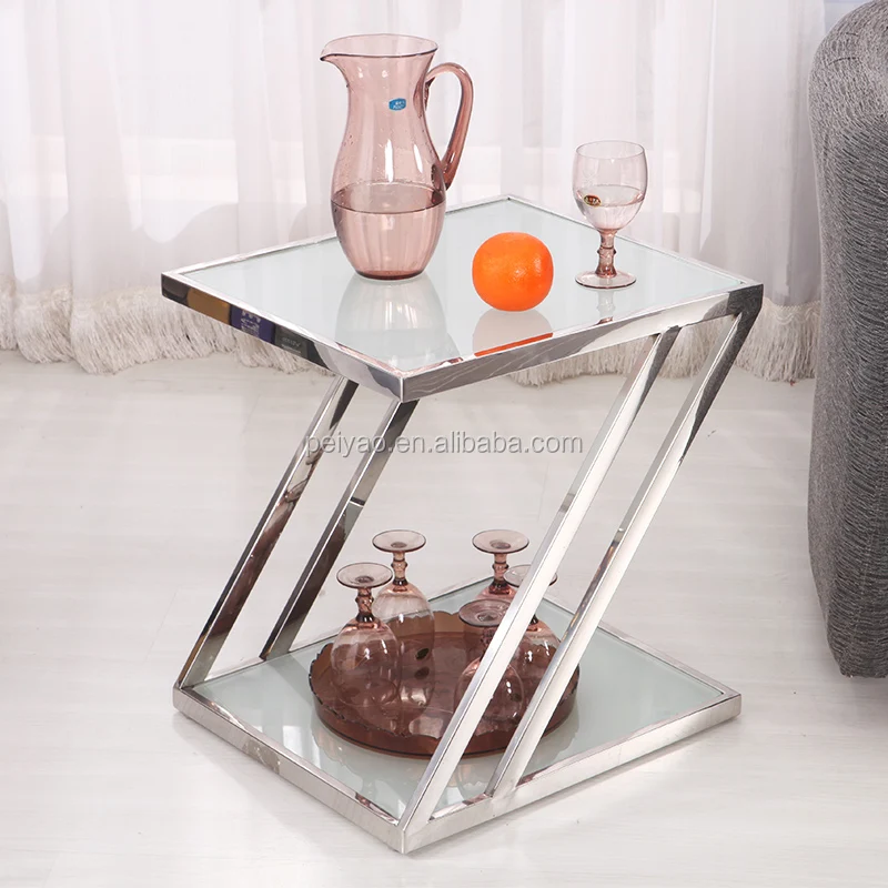 Cheap modern bed side table glass corner table sofa end table