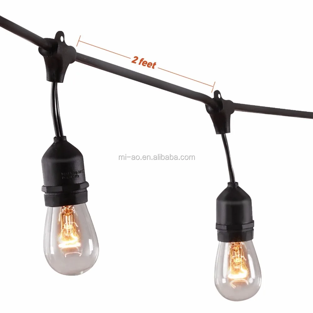 
LED Outdoor Commercial 48ft with 15 Dropped Sockets 2W LED S14 Bulbs included Weatherproof Vintage Edison String Lights 